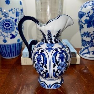 Blue and White Ceramic Pitcher
